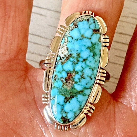 Native American Navajo Indian Turquoise Jewelry Jewelry - Navajo Sonoran Turquoise Ring Sz 10 Sterling Norvin Johnson Shine Fluted USA